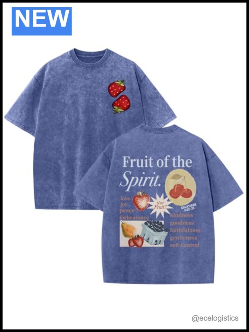 Christian Fruit of The Spirit Graphic Tee Oversized Acid Wash Religious T-Shirt